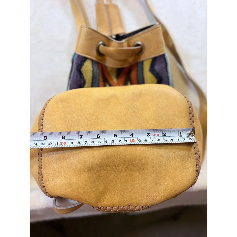 Vintage Multicolor Woven Wool Leather Trim Bohemian Rucksack